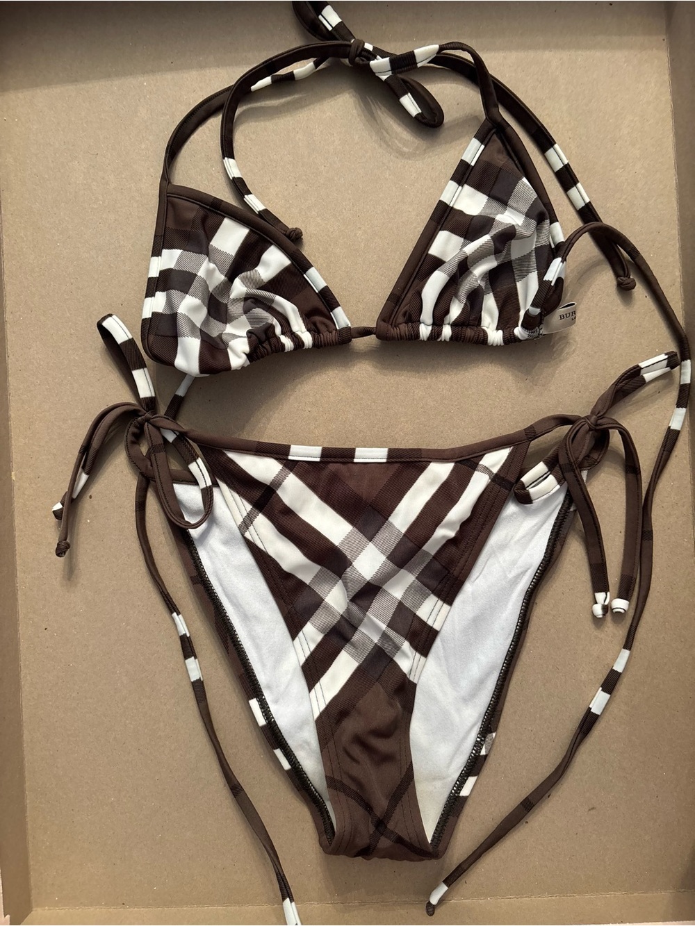 Burberry Brown and White Plaid Bikini Set